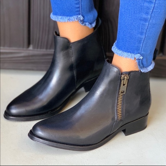 NIB Black Genuine Leather Double Zip Chelsea Boots - Picture 4 of 6